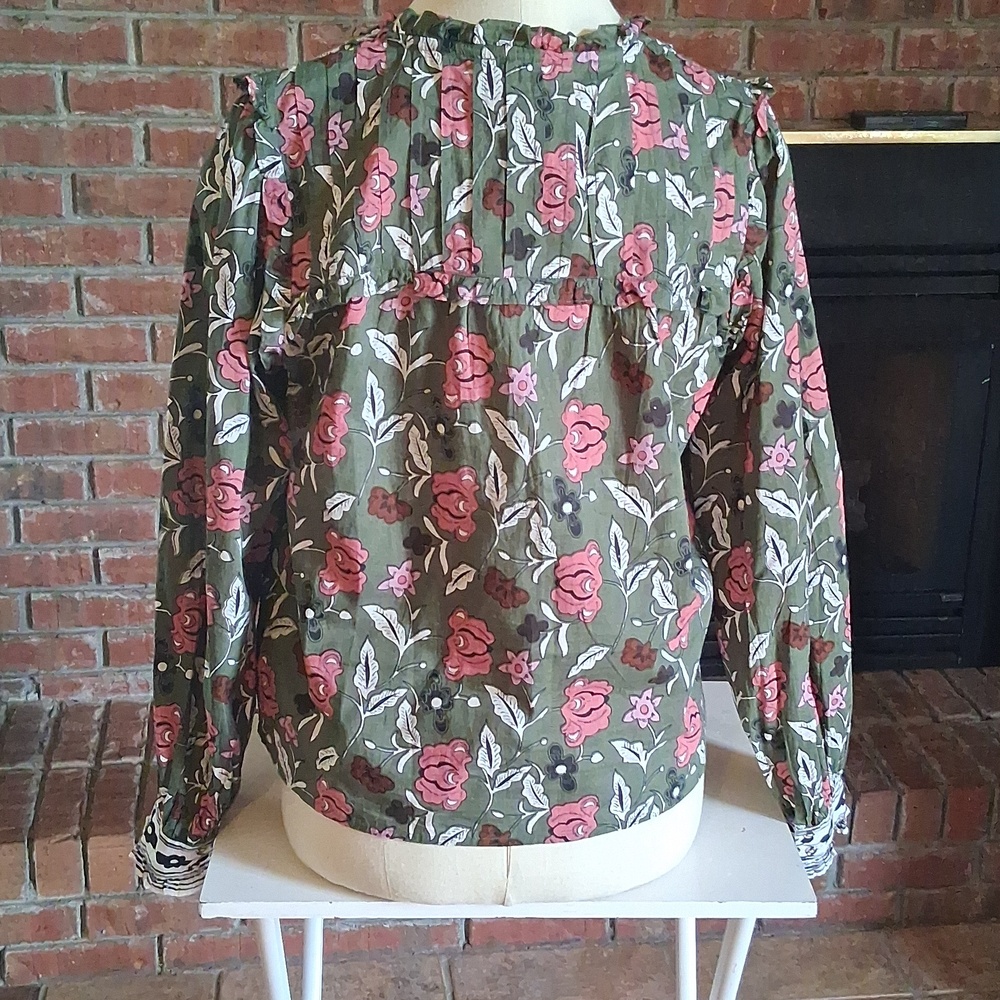 Cleobella Olive Green Floral Tie-Neck Blouse - Picture 3 of 10